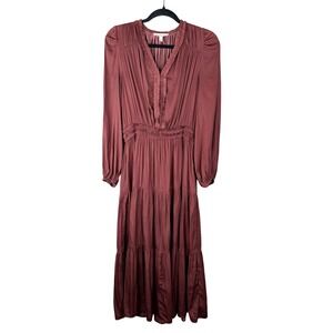 Grade & Gather Tiered Maxi Dress Mauve Plum Medium Smocked Long Sleeve Boho
